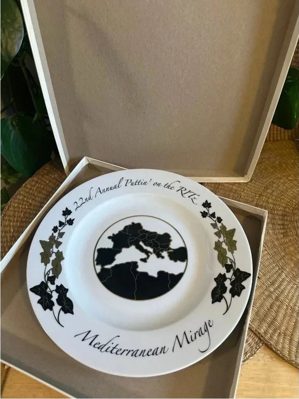 Mediterranean Mirage Decorative Ceramic Plate in White, Black & Gold